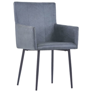 vidaXL Dining Chairs with Armrests 4 pcs Grey Faux Suede Leather