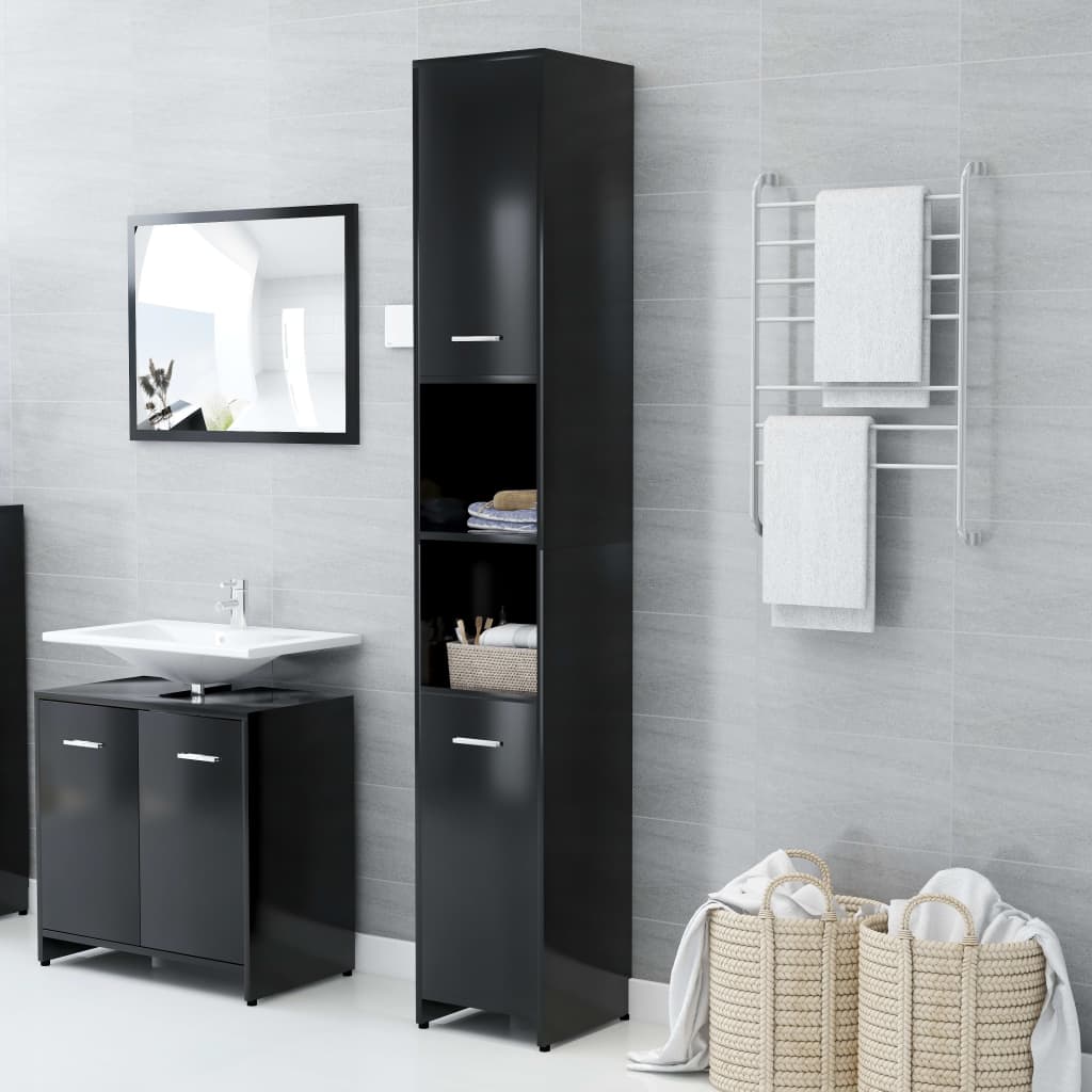 vidaXL Bathroom Cabinet Black 30x30x183.5 cm Engineered Wood