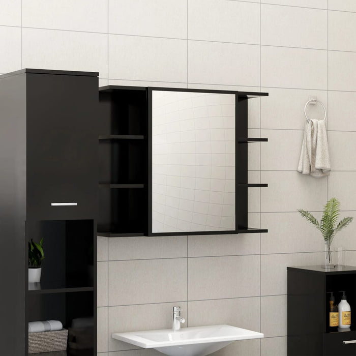 vidaXL Bathroom Mirror Cabinet Black 80x20.5x64 cm Engineered Wood