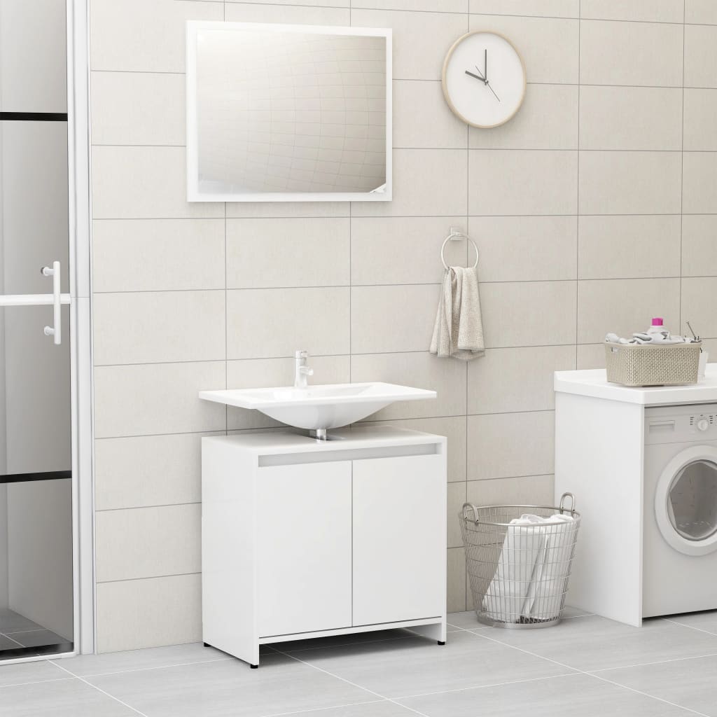 vidaXL Bathroom Furniture Set High Gloss White Engineered Wood