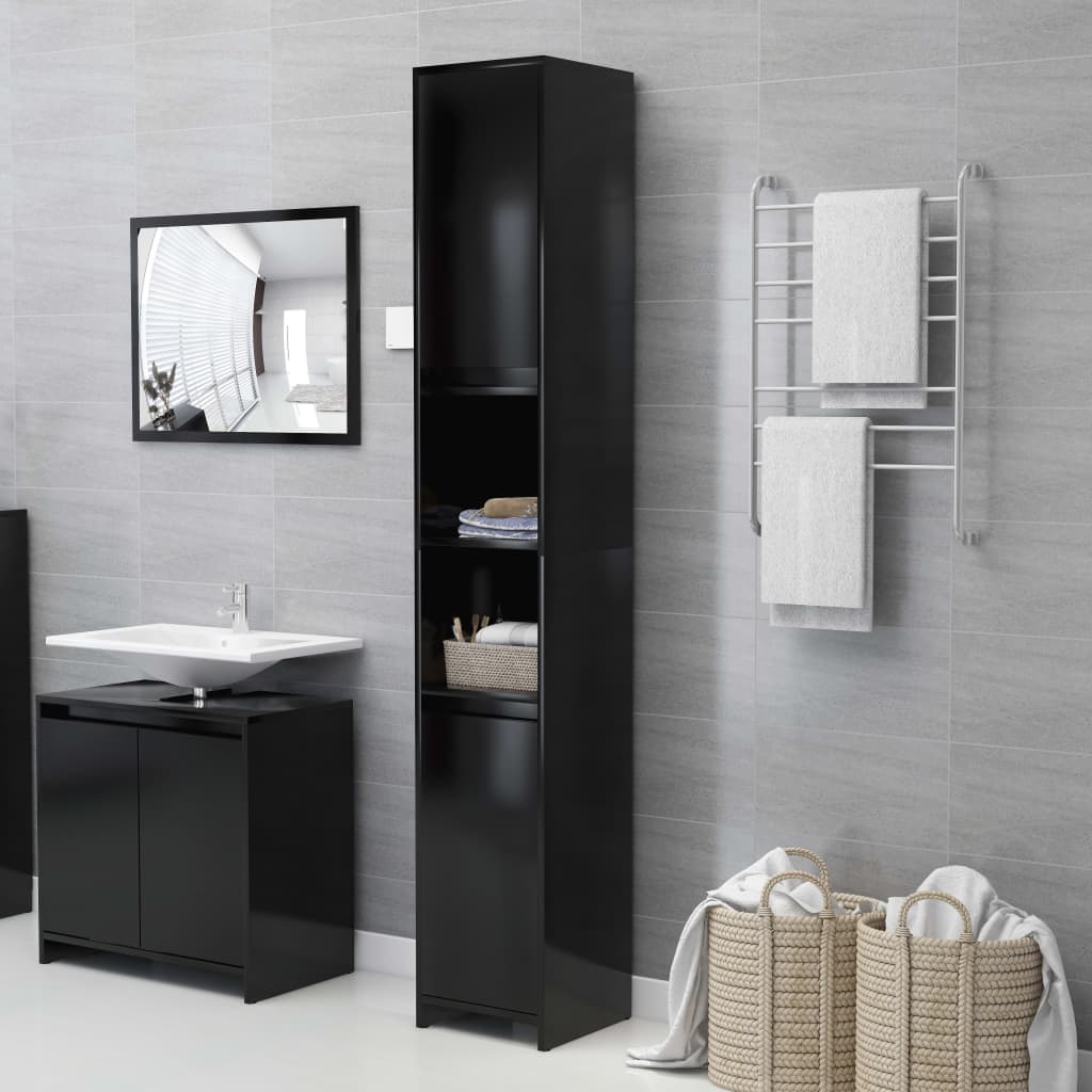 vidaXL Bathroom Cabinet Black 30x30x183.5 cm Engineered Wood