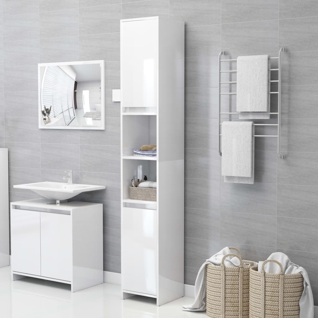 vidaXL Bathroom Cabinet High Gloss White 30x30x183.5 cm Engineered Wood