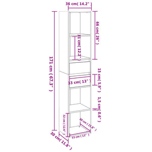 vidaXL Book Cabinet White 36x30x171 cm Engineered Wood