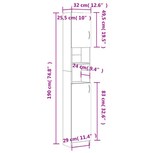 vidaXL Bathroom Cabinet White 32x25.5x190 cm Engineered Wood