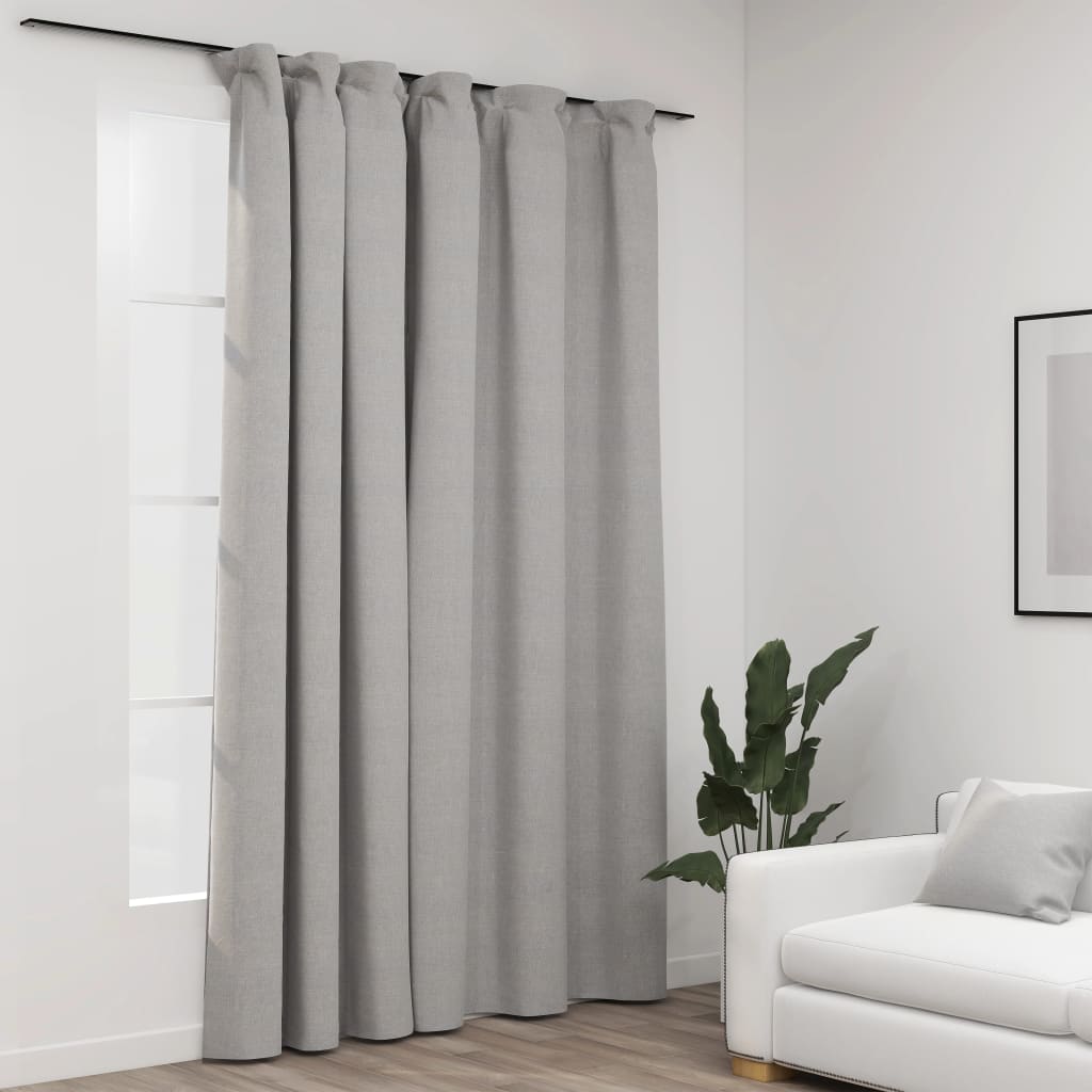 vidaXL Linen-Look Blackout Curtain with Hooks Grey 290x245 cm