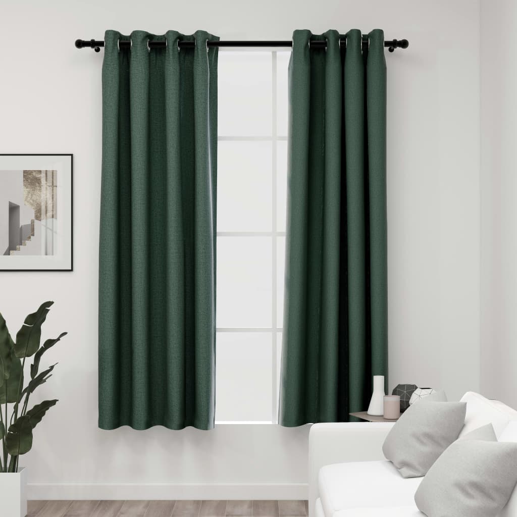 vidaXL Linen-Look Blackout Curtains with Grommets 2pcs Green 140x175cm