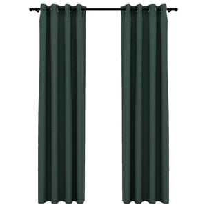 vidaXL Linen-Look Blackout Curtains with Grommets 2pcs Green 140x225cm