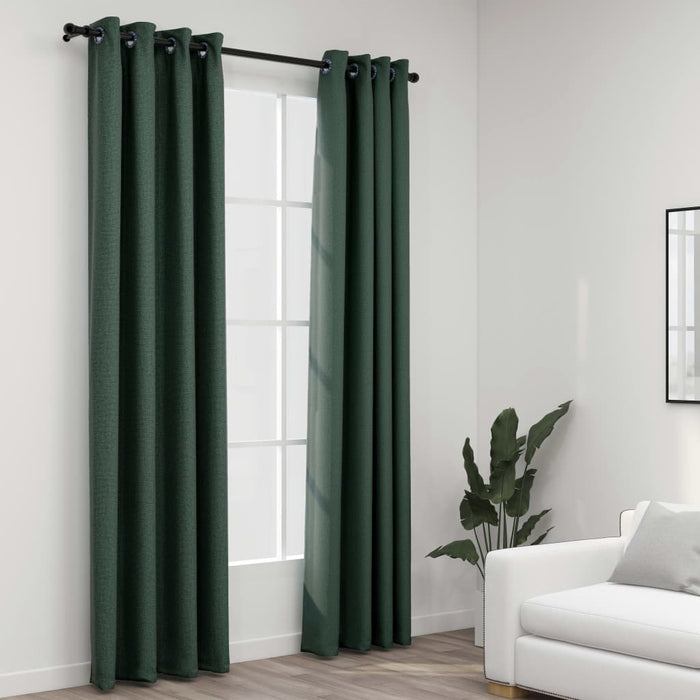 vidaXL Linen-Look Blackout Curtains with Grommets 2pcs Green 140x225cm