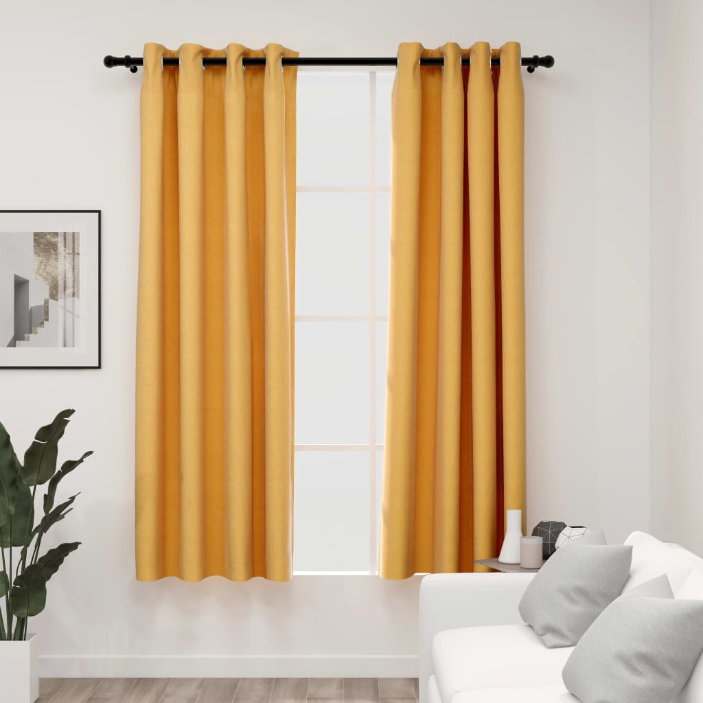 vidaXL Linen-Look Blackout Curtains with Grommets 2pcs Yellow 140x175cm