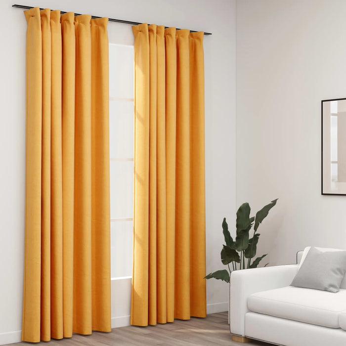 vidaXL Linen-Look Blackout Curtains with Hooks 2 pcs Yellow 140x245 cm