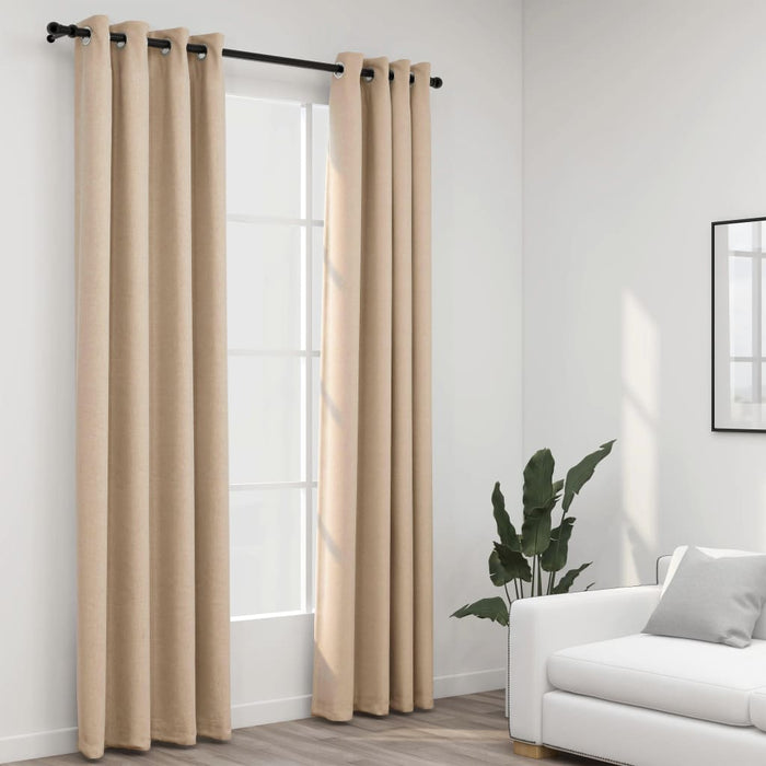 vidaXL Linen-Look Blackout Curtains with Grommets 2pcs Beige 140x245cm