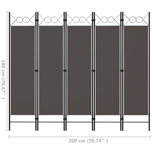 vidaXL 5-Panel Room Divider Anthracite 200x180 cm