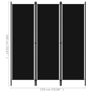 vidaXL 3-Panel Room Divider Black 150x180 cm