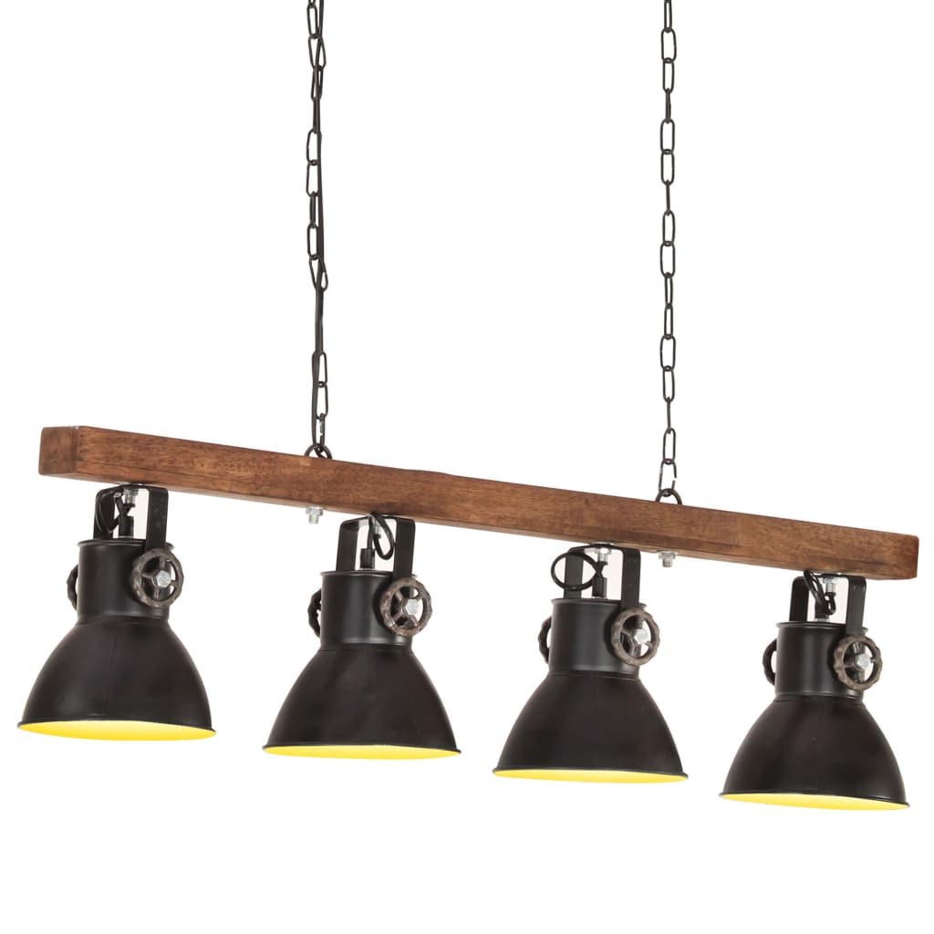 vidaXL Industrial Ceiling Lamp Black E27 Mango Wood