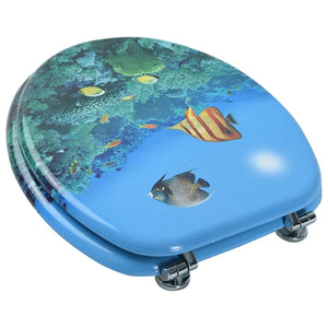 vidaXL WC Toilet Seat with Lid MDF Deep Sea Design