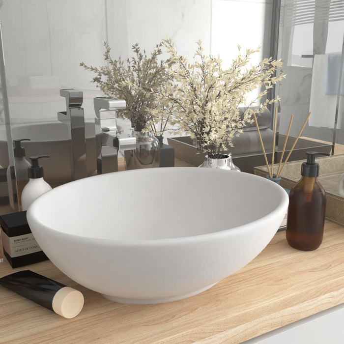 vidaXL Luxury Basin Oval-shaped Matt White 40x33 cm Ceramic