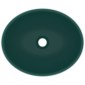 vidaXL Luxury Basin Oval-shaped Matt Dark Green 40x33 cm Ceramic