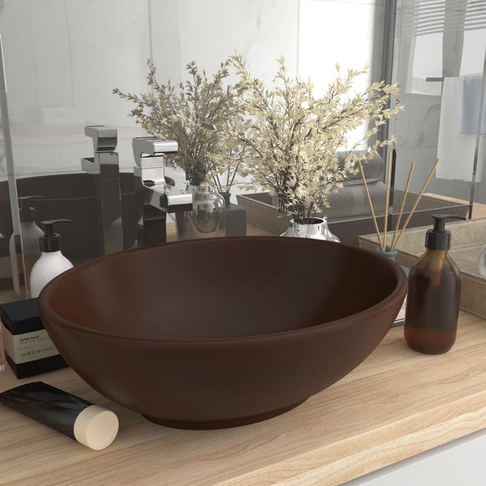 vidaXL Luxury Basin Oval-shaped Matt Dark Brown 40x33 cm Ceramic