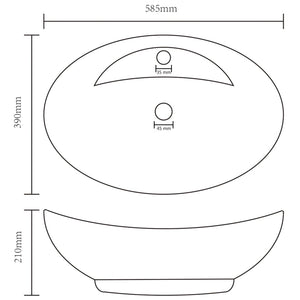 vidaXL Luxury Basin Overflow Oval Matt White 58.5x39 cm Ceramic