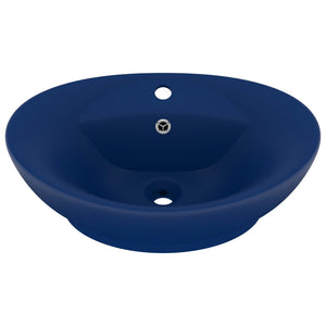 vidaXL Luxury Basin Overflow Oval Matt Dark Blue 58.5x39 cm Ceramic