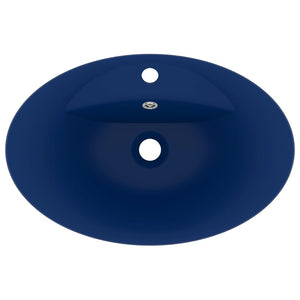 vidaXL Luxury Basin Overflow Oval Matt Dark Blue 58.5x39 cm Ceramic