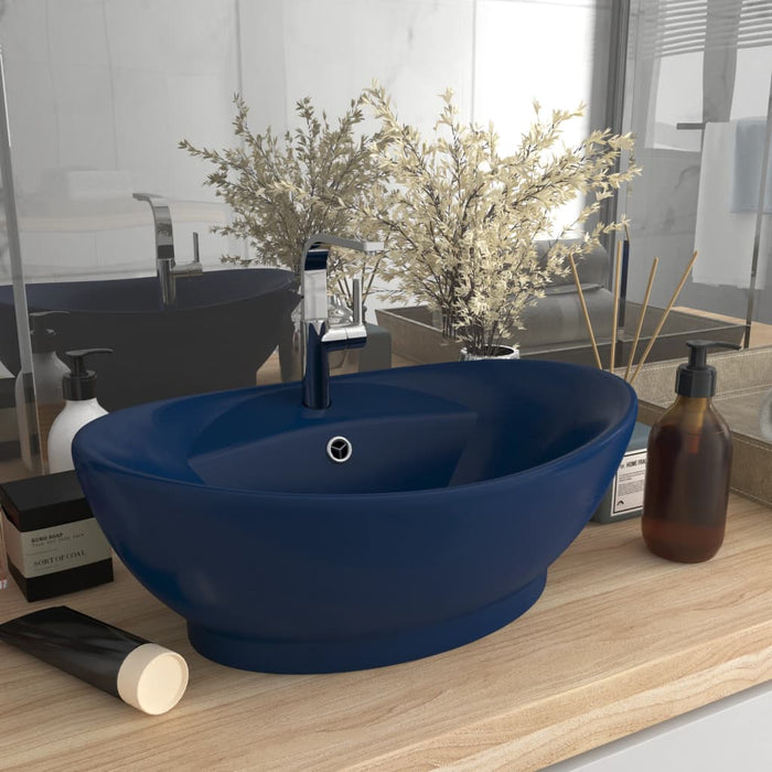 vidaXL Luxury Basin Overflow Oval Matt Dark Blue 58.5x39 cm Ceramic