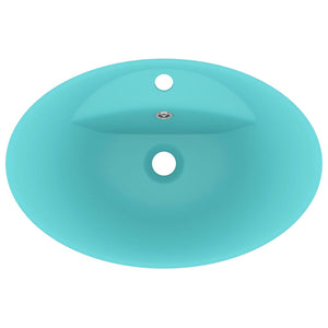 vidaXL Luxury Basin Overflow Oval Matt Light Green 58.5x39 cm Ceramic