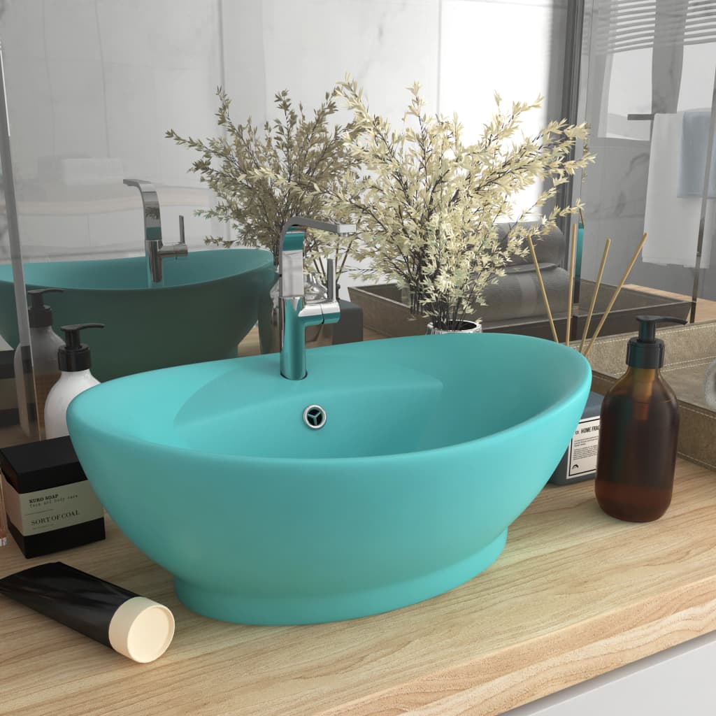 vidaXL Luxury Basin Overflow Oval Matt Light Green 58.5x39 cm Ceramic