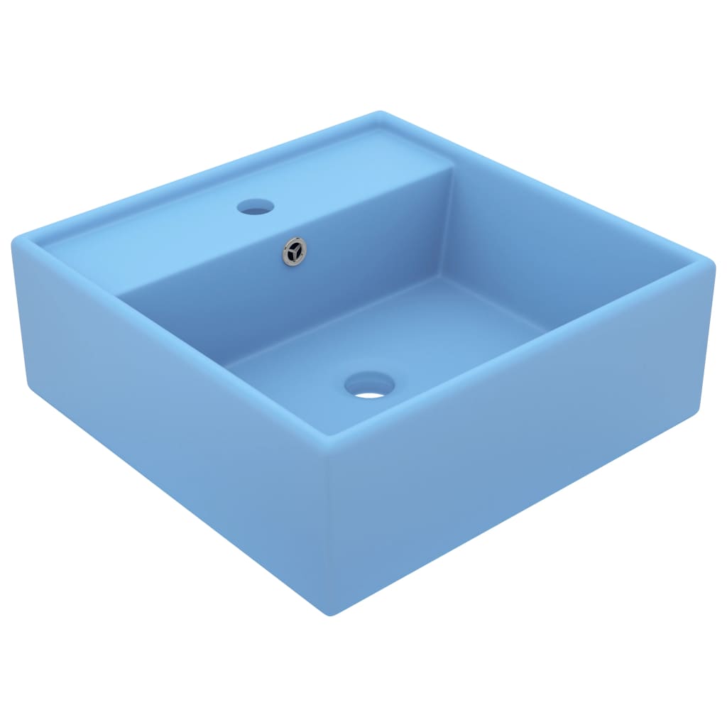 vidaXL Luxury Basin Overflow Square Matt Light Blue 41x41 cm Ceramic