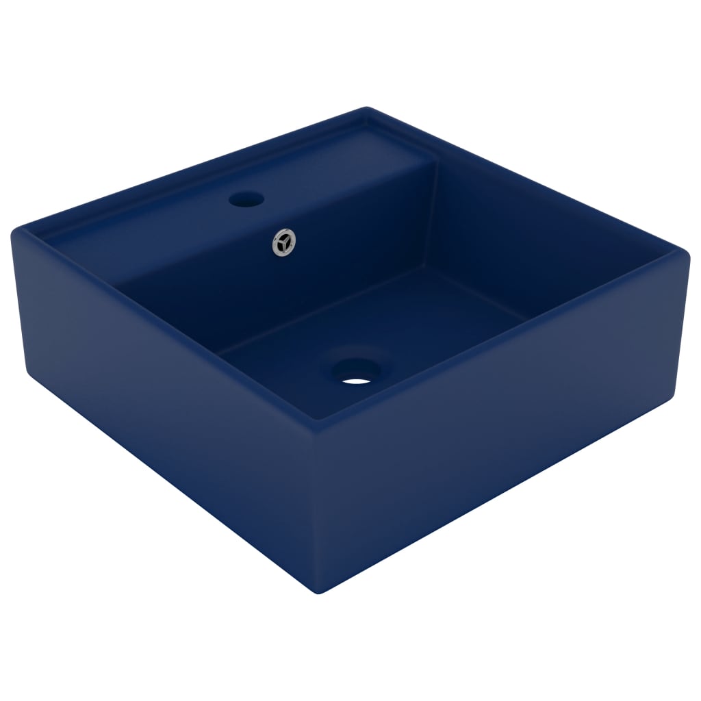 vidaXL Luxury Basin Overflow Square Matt Dark Blue 41x41 cm Ceramic