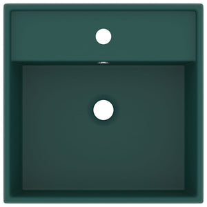 vidaXL Luxury Basin Overflow Square Matt Dark Green 41x41 cm Ceramic