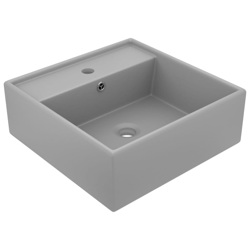 vidaXL Luxury Basin Overflow Square Matt Light Grey 41x41 cm Ceramic