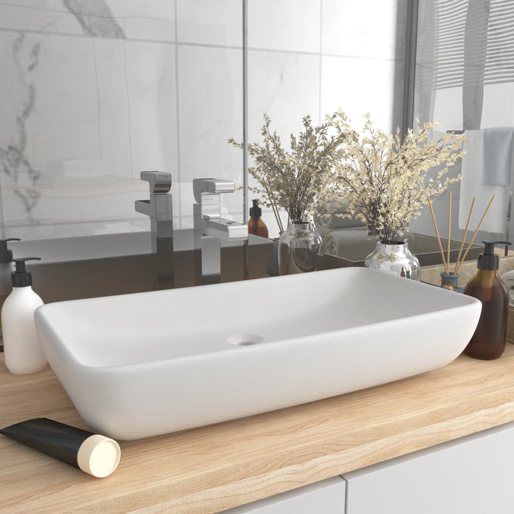 vidaXL Luxury Basin Rectangular Matt White 71x38 cm Ceramic