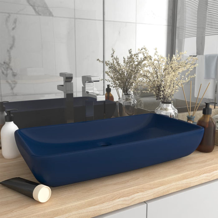 vidaXL Luxury Basin Rectangular Matt Dark Blue 71x38 cm Ceramic