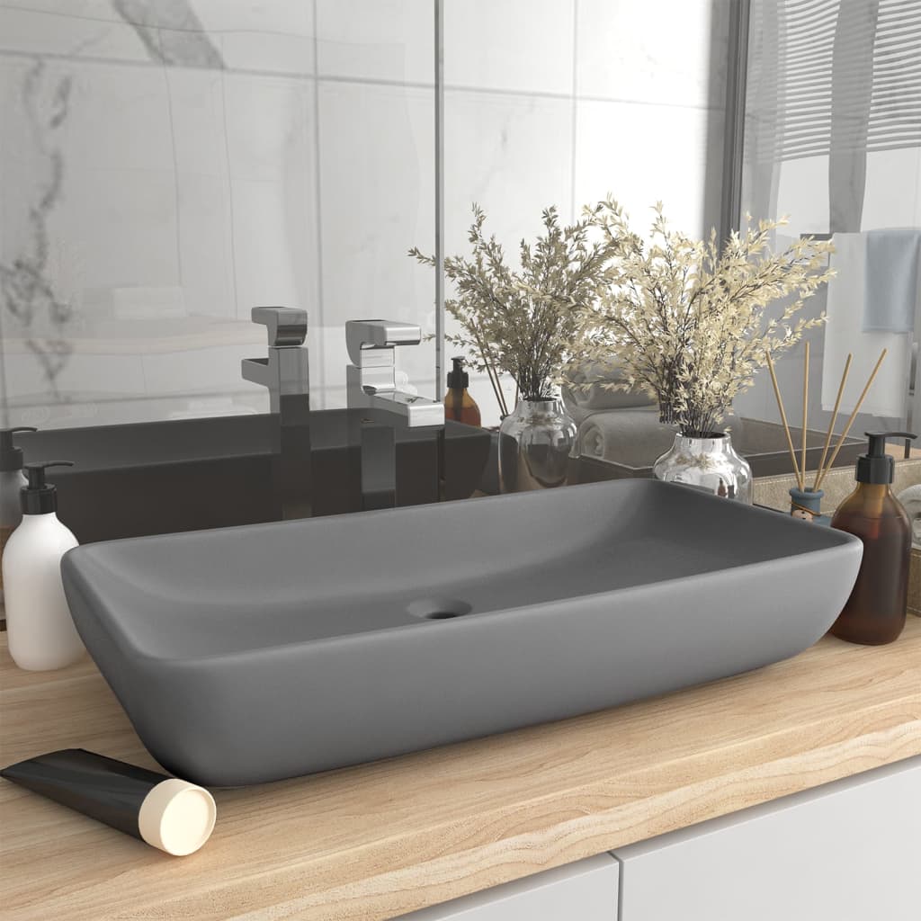 vidaXL Luxury Basin Rectangular Matt Light Grey 71x38 cm Ceramic