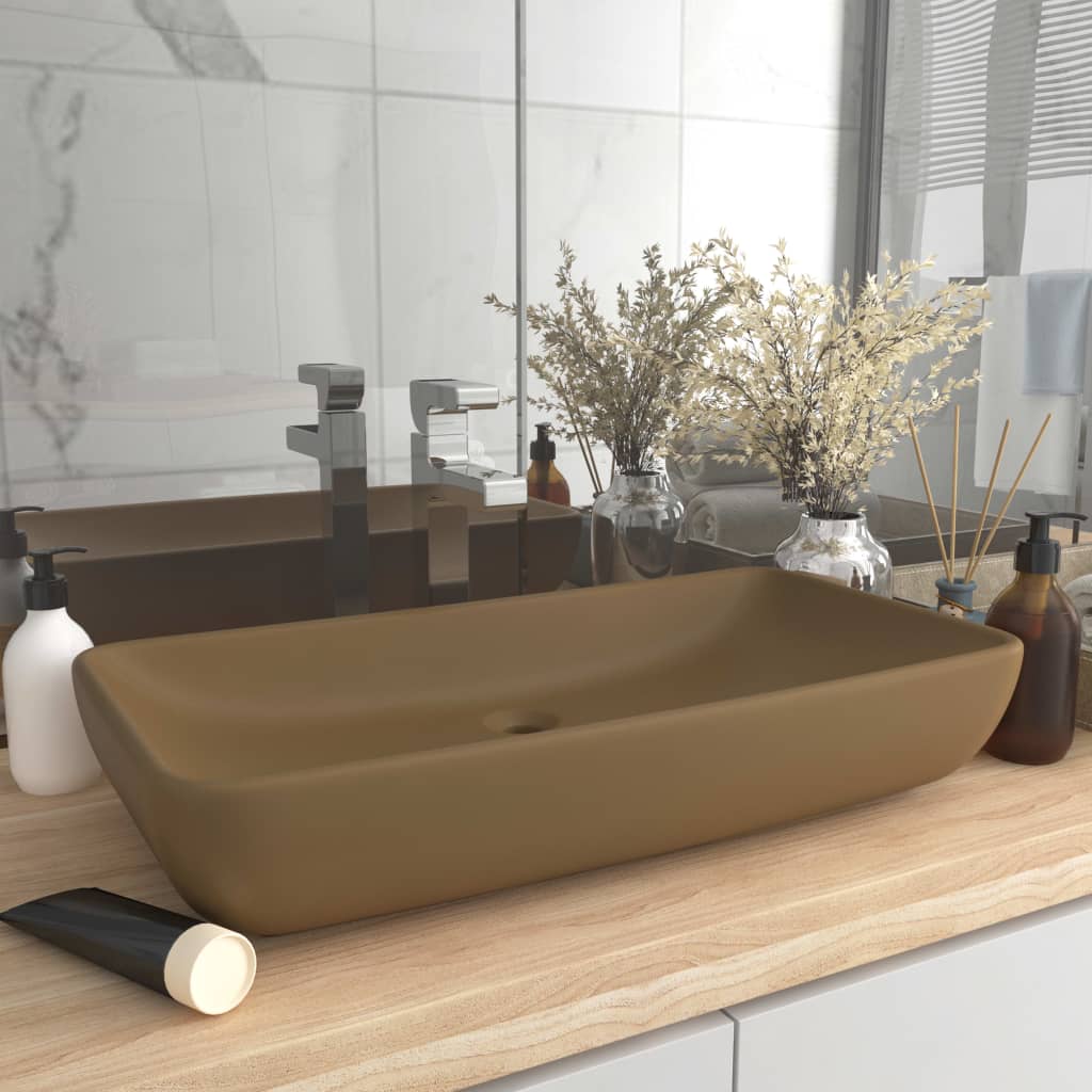 vidaXL Luxury Basin Rectangular Matt Cream 71x38 cm Ceramic