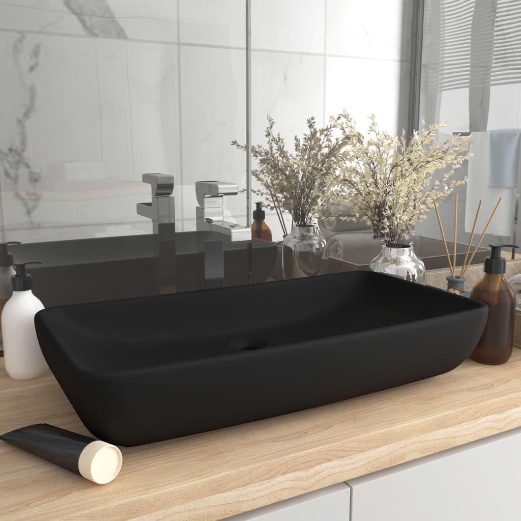 vidaXL Luxury Basin Rectangular Matt Black 71x38 cm Ceramic