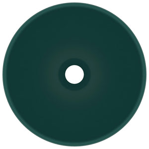 vidaXL Luxury Bathroom Basin Round Matt Dark Green 32.5x14 cm Ceramic