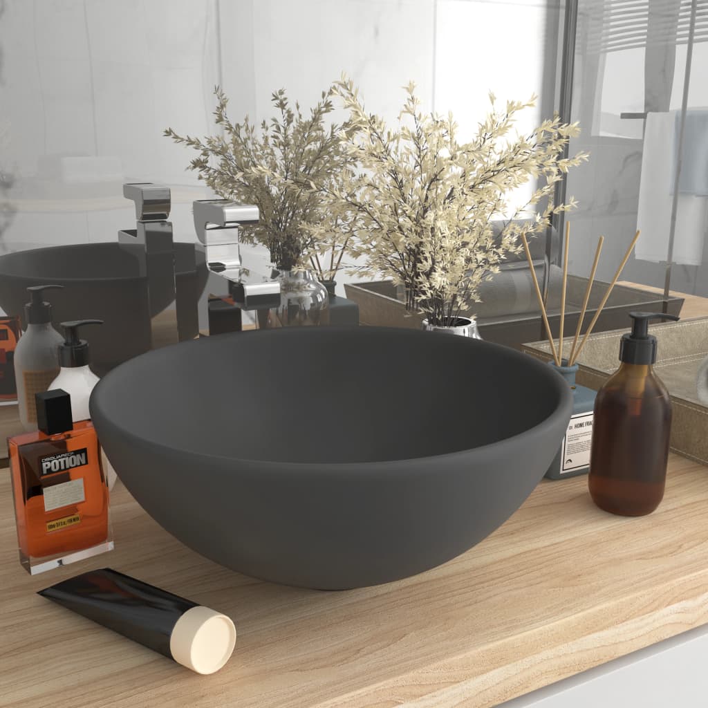 vidaXL Luxury Bathroom Basin Round Matt Dark Grey 32.5x14 cm Ceramic