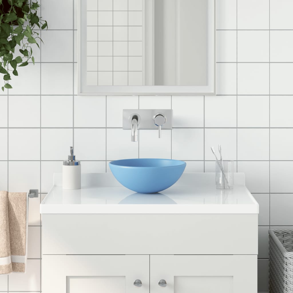 vidaXL Bathroom Sink Ceramic Light Blue Round