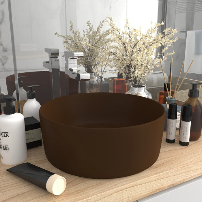 vidaXL Luxury Wash Basin Round Matt Dark Brown 40x15 cm Ceramic