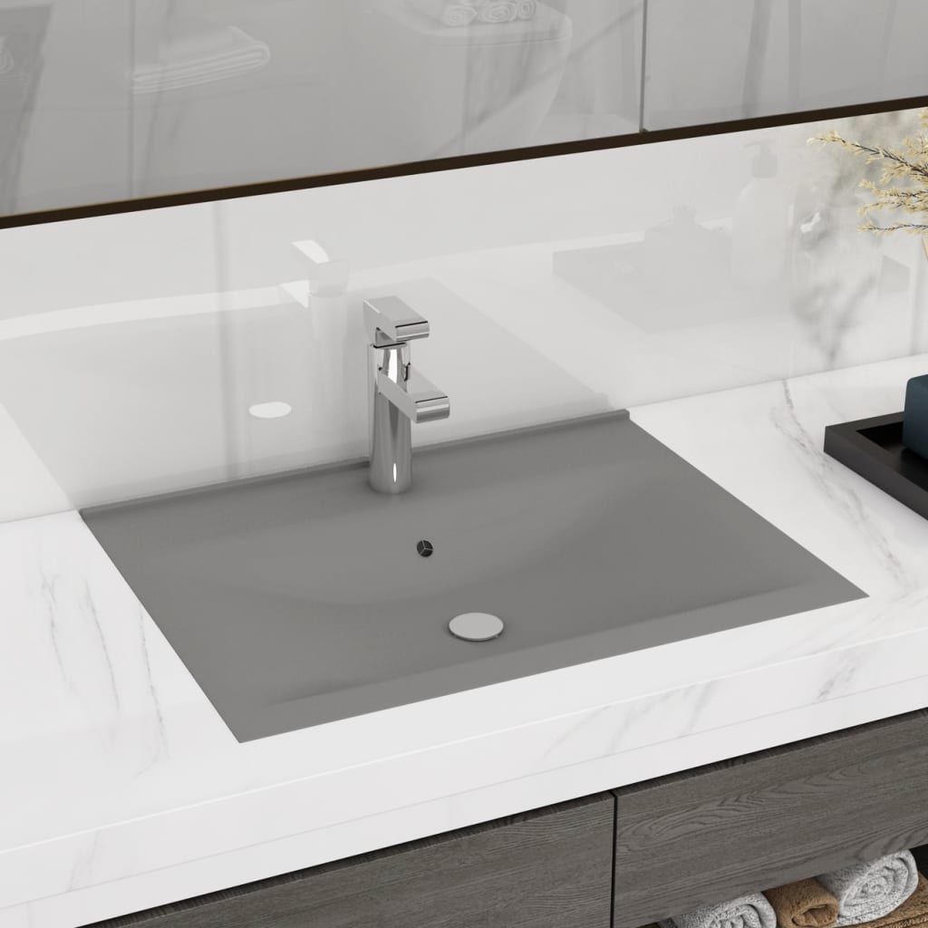 vidaXL Luxury Basin with Faucet Hole Matt Light Grey 60x46 cm Ceramic