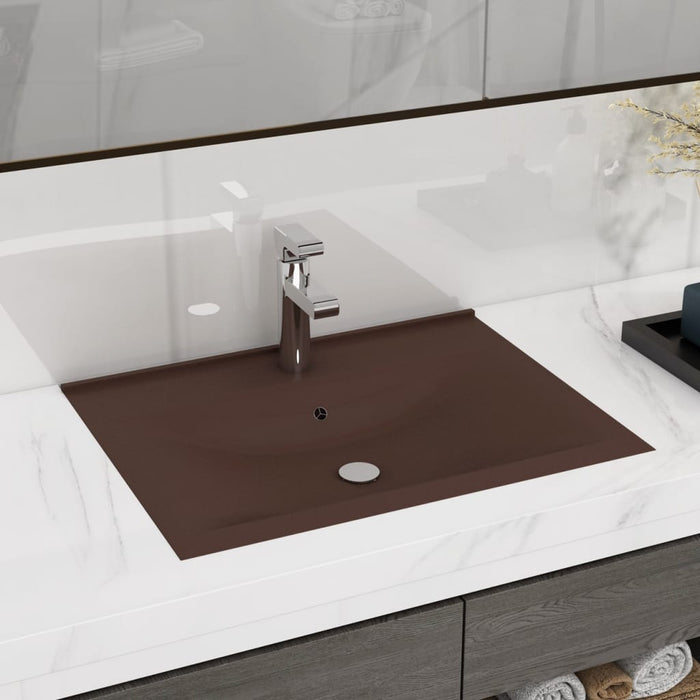 vidaXL Luxury Basin with Faucet Hole Matt Dark Brown 60x46 cm Ceramic