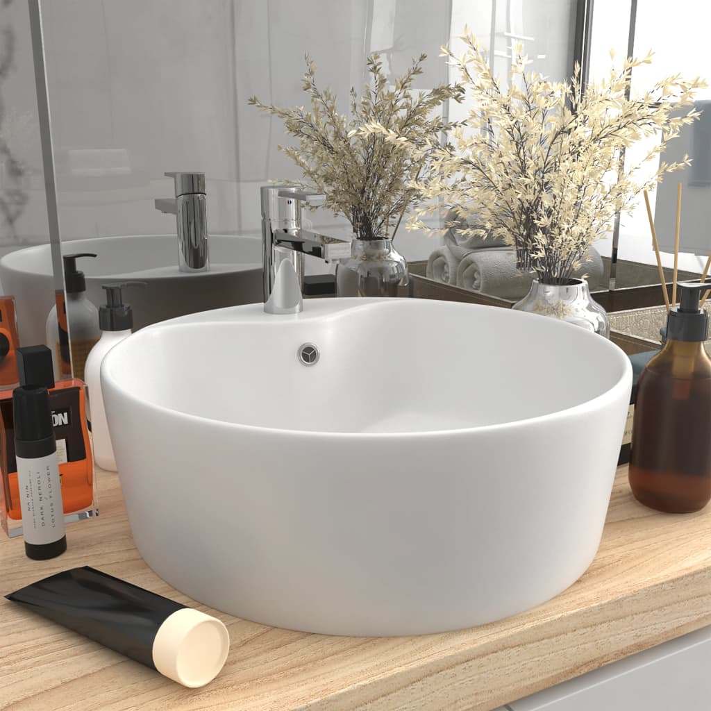 vidaXL Luxury Wash Basin with Overflow Matt White 36x13 cm Ceramic