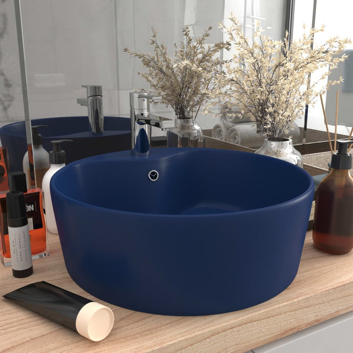 vidaXL Luxury Wash Basin with Overflow Matt Dark Blue 36x13 cm Ceramic