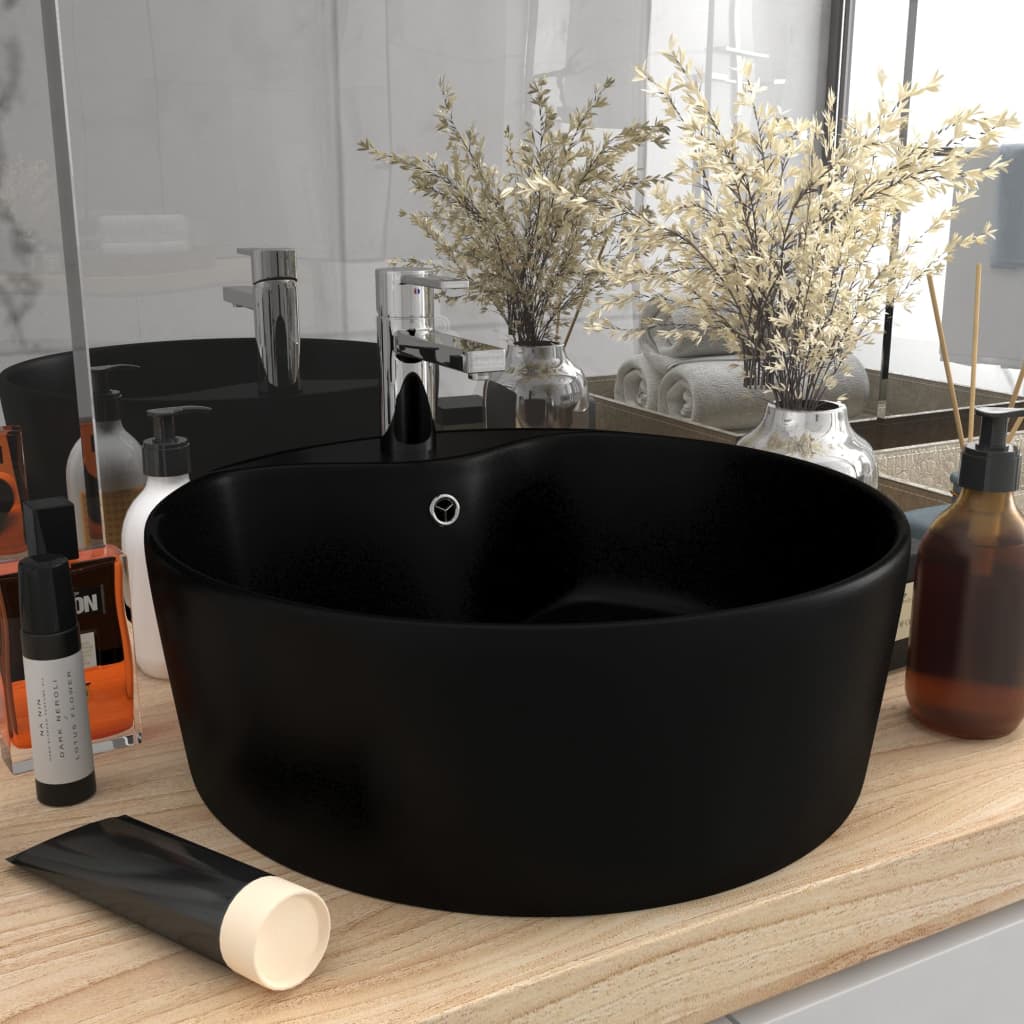 vidaXL Luxury Wash Basin with Overflow Matt Black 36x13 cm Ceramic