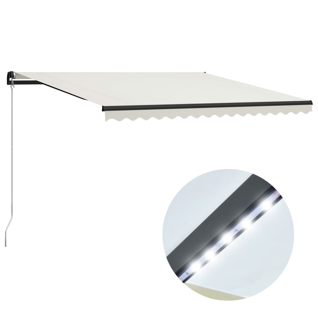 vidaXL Manual Retractable Awning with LED 400x300 cm Cream