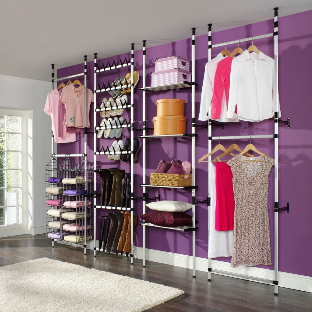 vidaXL Telescopic Wardrobe System with Shelves Aluminium