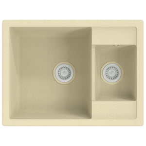 vidaXL Kitchen Sink with Overflow Hole Double Basins Beige Granite