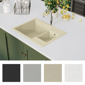 vidaXL Kitchen Sink with Overflow Hole Double Basins Beige Granite